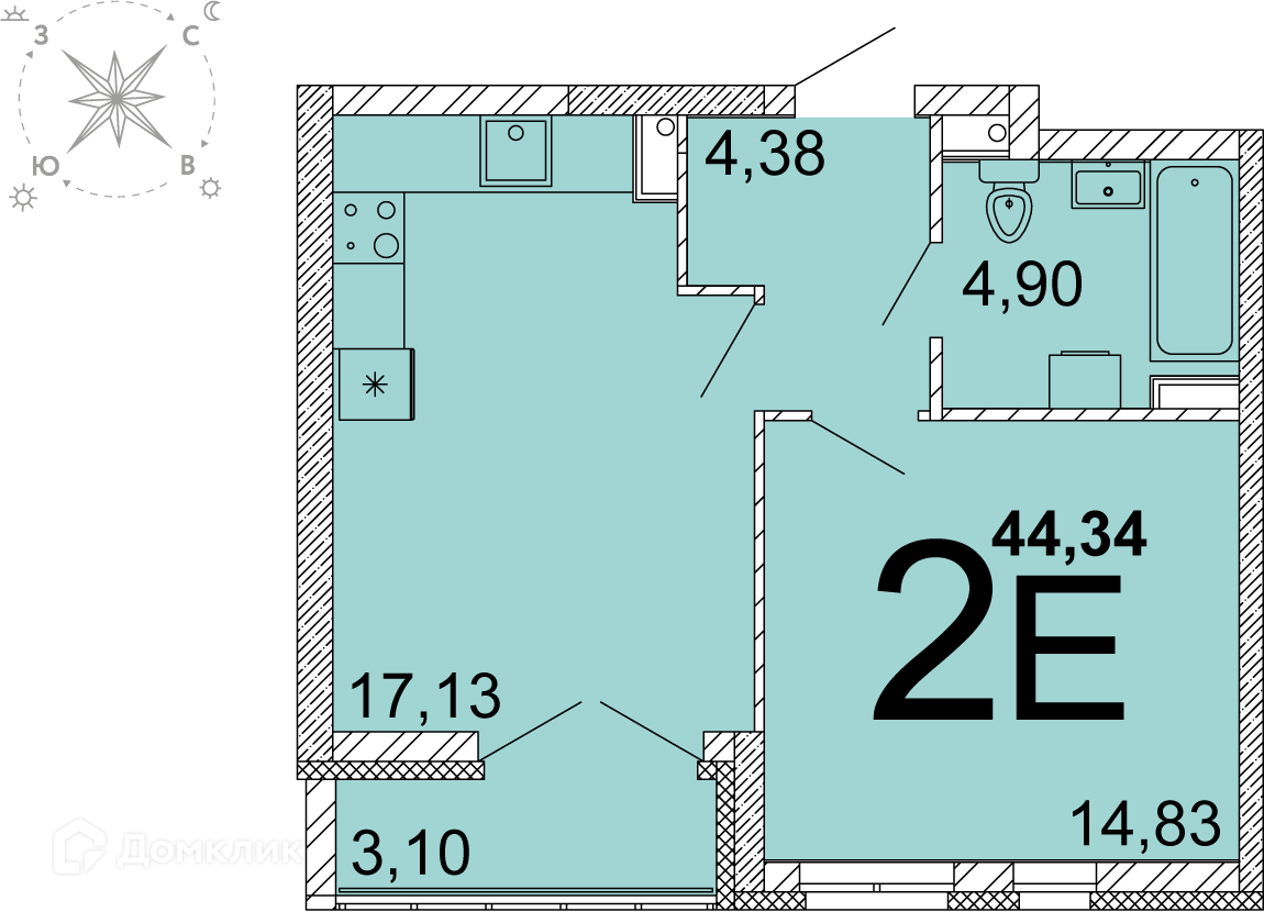 1-комнатная квартира 42.5м2 ЖК Олимпика
