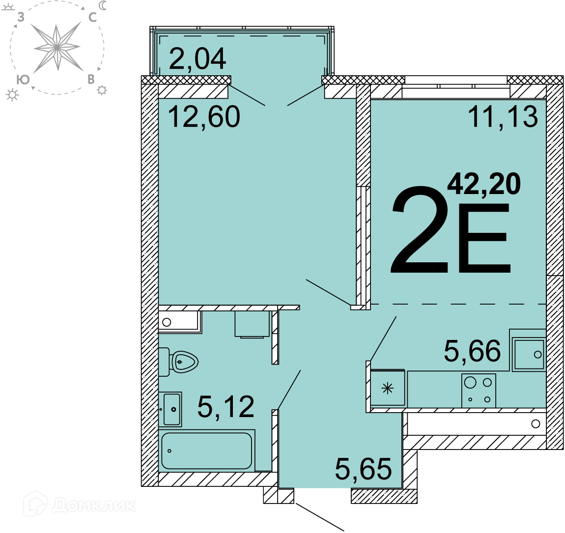 2-комнатная квартира 41.1м2 ЖК Олимпика